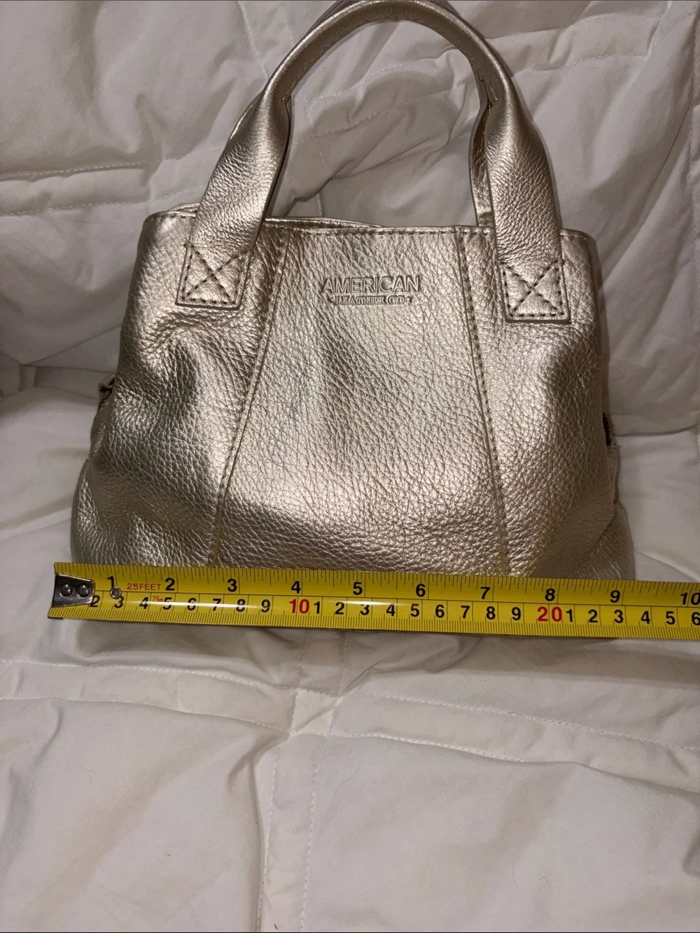 American Leather Co. Ada Triple Entry Leather Satchel metallic champagne color